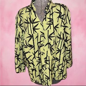SilkLand Bamboo Print Button Down Shirt - Black and Green